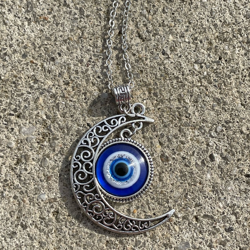 Moon shaped Evil Evil Eye Necklace with chain